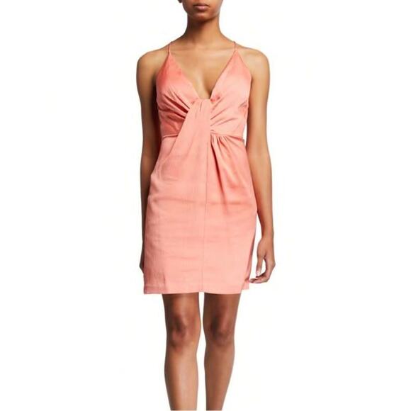 Aidan By Aidan MattoxPlunging Drape-Front Mini Cocktail Dress US SZ 0 tangerine - Picture 1 of 13